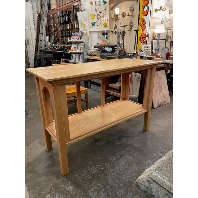 1960s Vintage Arched White Oak Refectory Console Table With One Shelf For Sale - Image 11 of 12