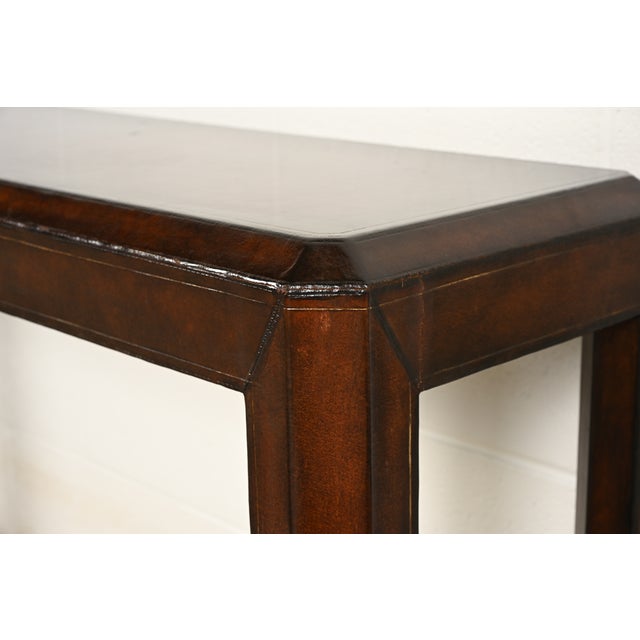Brown Maitland Smith Regency Leather Wrapped Console Table For Sale - Image 8 of 11