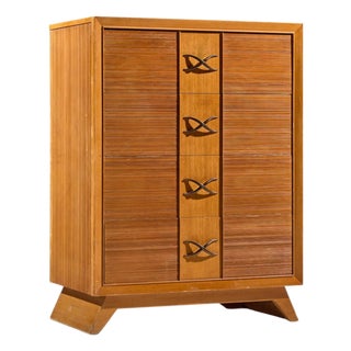 Paul Frankl for Brown Saltman Mid Century Oak and Brass Highboy Dresser For Sale