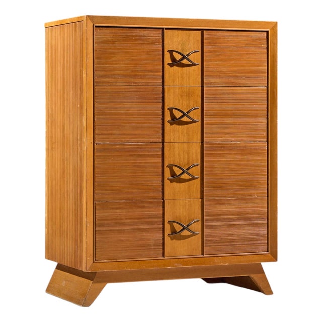 Paul Frankl for Brown Saltman Mid Century Oak and Brass Highboy Dresser For Sale