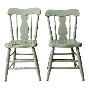 Antique Fiddle-Back Painted Chairs Pair