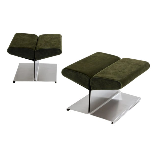 Paul Geoffroy for Uginox Stainless Steel Alcantara Ottomans 1975 For Sale