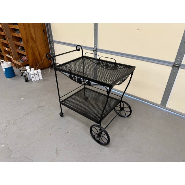 Mid-Century Modern Vintage Mid Century Modern Salterini Style Outdoor Iron Bar Cart on Wheels For Sale - Image 3 of 12