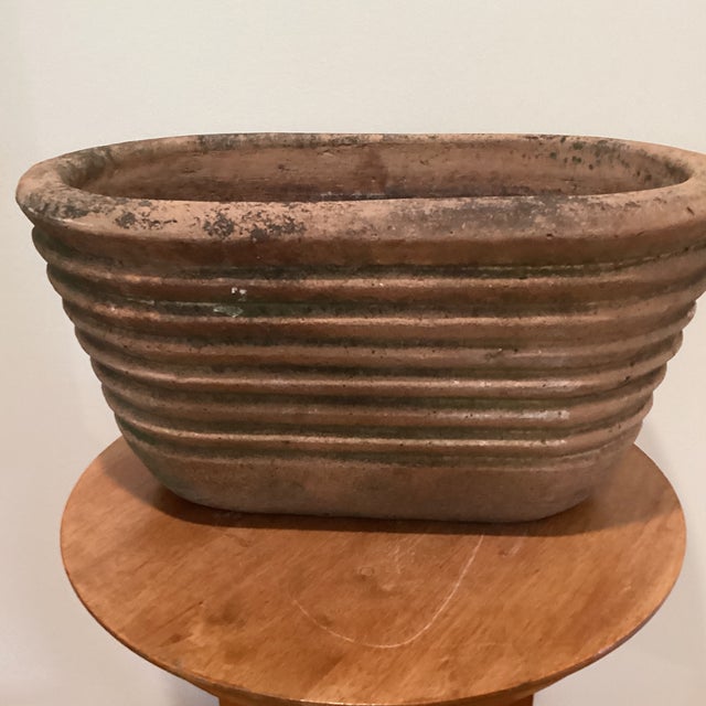 Vintage Large Rustic Oval Terracotta Wide - Ribbed Oval Planter With Natural Patina For Sale - Image 9 of 12