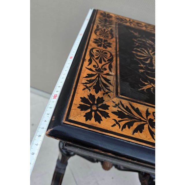 Antique Neo-Renaissance Italian Ebonized Marquetry Worktable with Leopard Motif, 1880s For Sale - Image 10 of 17
