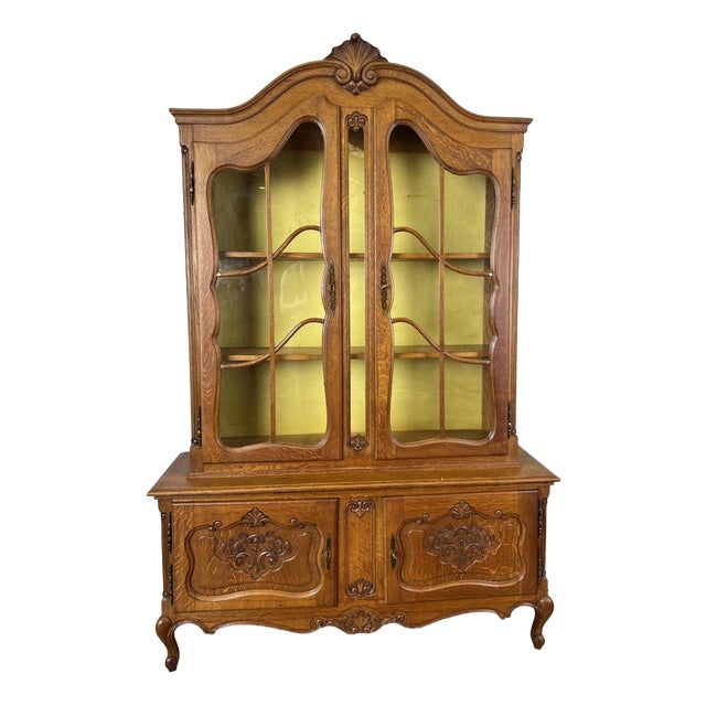 Vintage Louis XVI French Oak Display Cabinet For Sale