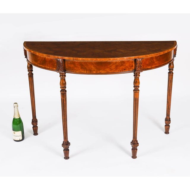 Vintage English Burr Walnut Parquetry Console Table, 1950s For Sale - Image 11 of 12