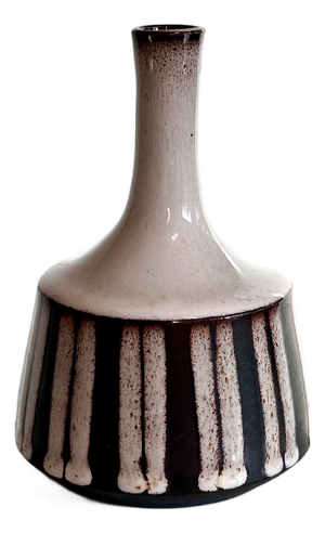 Studio Ceramic Art Vase in Rural Pottery Style Glazed with Striped Decor, 1970s