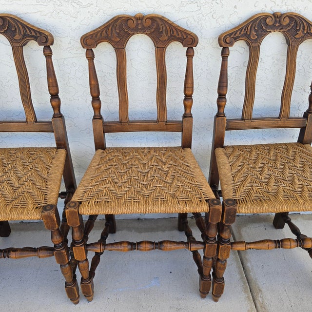 French Provincial Antique 1800s Provençal Dining Chairs With Rope Seats Set of 4 For Sale - Image 3 of 18