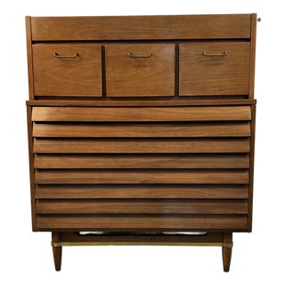 Mid 20th Century American of Martinsville 'Dania' Walnut High-Boy Dresser by Merton Gershun For Sale