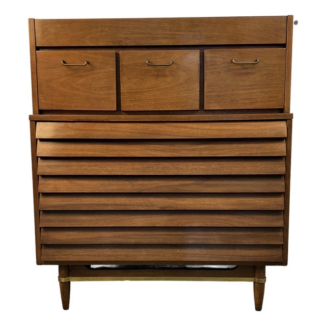 Mid 20th Century American of Martinsville 'Dania' Walnut High-Boy Dresser by Merton Gershun For Sale