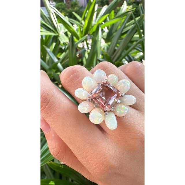 Set in 18k Gold, 9.87 Carats Tourmaline, Ethiopian Opal & Diamonds Cocktail Ring, Size 6 For Sale - Image 10 of 10