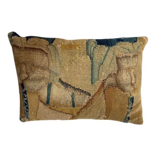 Antique Seventeenth Century Flemish Wool Tapestry Decorative Pillow For Sale