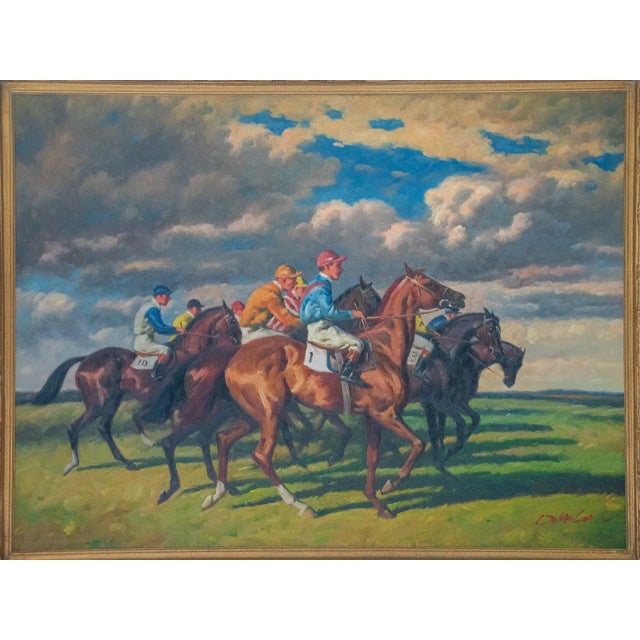 Realism Mid-20th Century Salvator Domingo - Horse Racing Scene, Oil on Canvas For Sale - Image 3 of 5