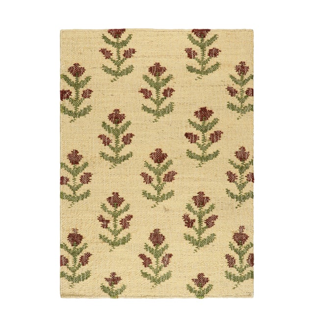 Rug & Kilim's Block Print Flatweave Runner in Cream White with Floral Patterns - 2x10 For Sale