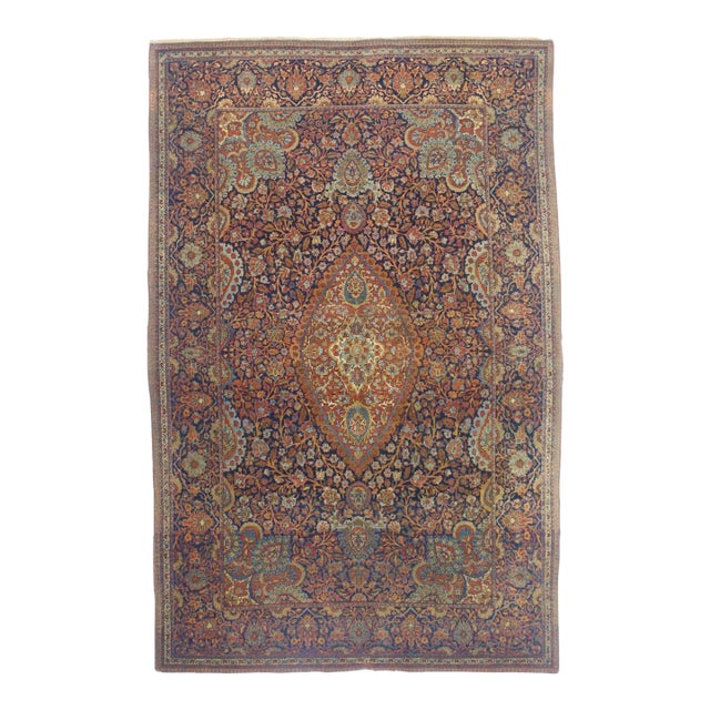 Antique Persian Dabir Kashan Rug 4’4" X 6’6" For Sale