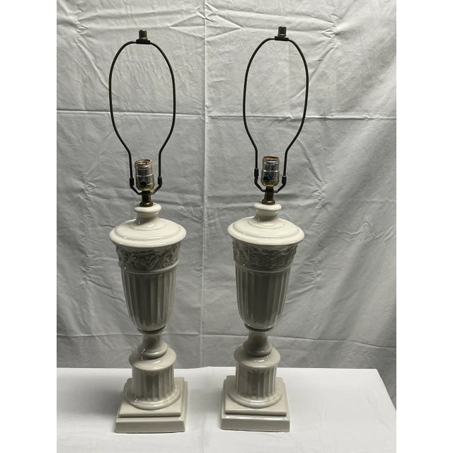 White Vintage White Column Lamps From the Biltmore Hotel - A Pair For Sale - Image 8 of 8