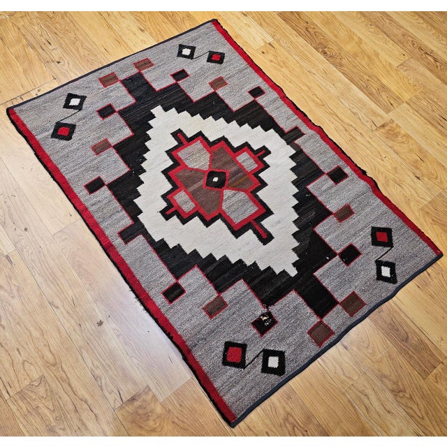 American Vintage Native American Navajo Rug, Wool & Cotton, Geometric Medallion Design, 3x4 For Sale - Image 3 of 14