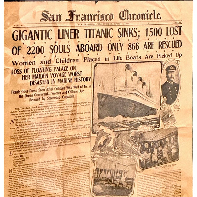 This newspaper front page, dated Tuesday, April 16, 1912, marks an event that touched the world. It took place late at...
