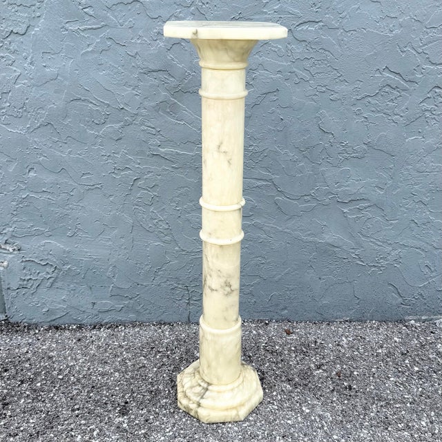 Italian Vintage Italian Hand Carved Alabaster Pedestal For Sale - Image 3 of 10