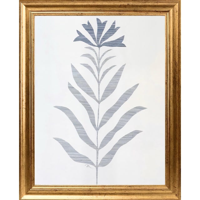 Abstract original hand cut collage botanical study in gilded frame with overall dimensions of 13.5 inches x 16.5 inches by...