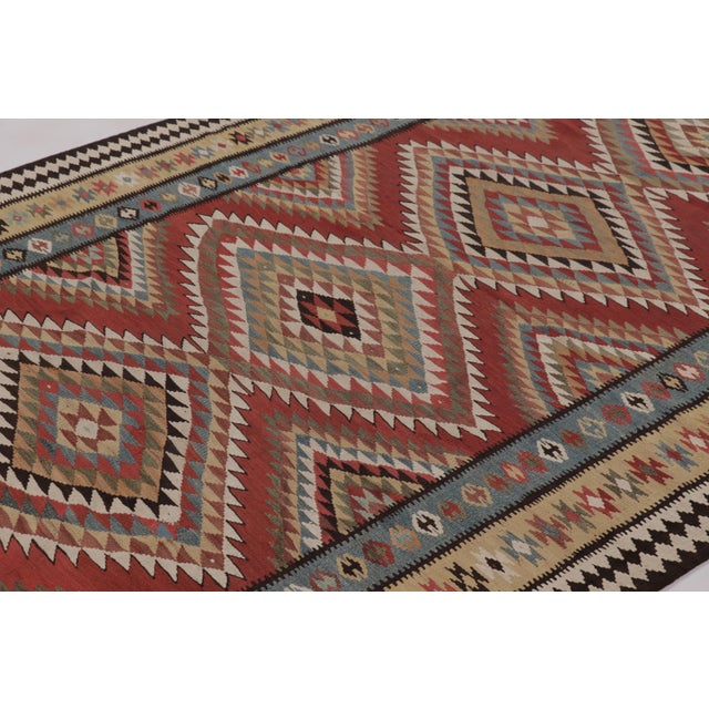 Rug & Kilim Vintage Persian Kilim, Tribal Gallery Runner Rug With Diamonds - Rug & Kilim For Sale - Image 4 of 8
