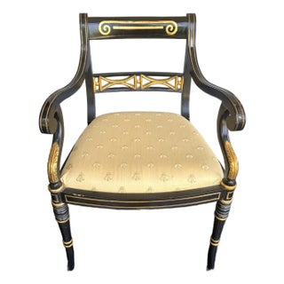 Late 20th Century Hollywood Regency Sheraton Style Ebonized & Gilt Accent Armchair - Attributed to Maitland-Smith For Sale