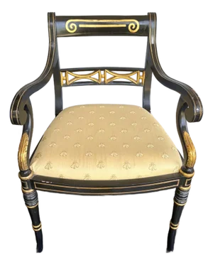 Late 20th Century Hollywood Regency Sheraton Style Ebonized & Gilt Accent Armchair - Attributed to Maitland-Smith