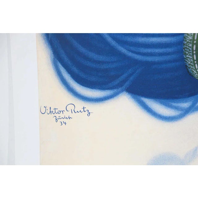 Vintage Poster Swiss Schaffhauser Wolle Wool Yarn Knitting 1934 Baby Blue For Sale - Image 11 of 13