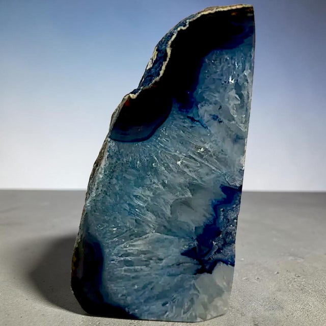 1980s Vintage Brazilian "Blue Shot Eyes" Polished Dyed Agate Geode Bookends - A Pair For Sale - Image 5 of 10