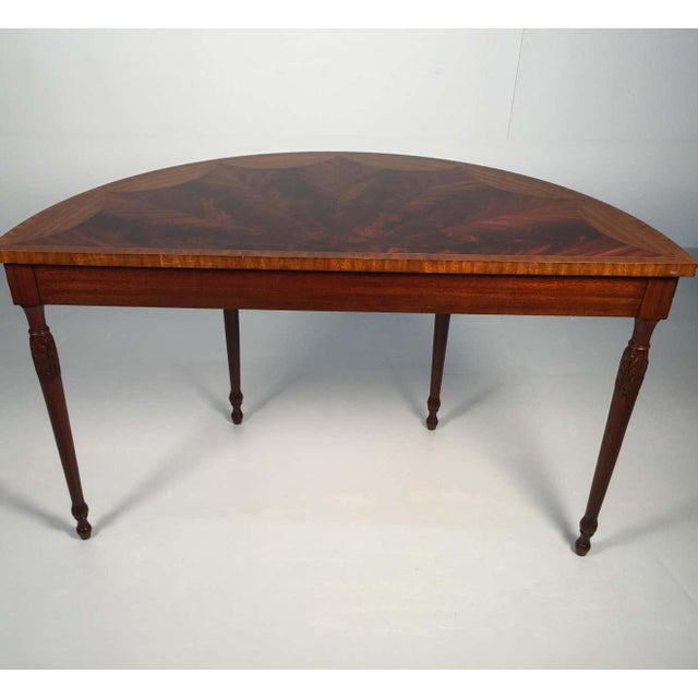 Brown 1980s Vintage Mahogany and Satinwood Maitland Smith Adams Style Large Demi Lune One Drawer Console Table For Sale - Image 8 of 9