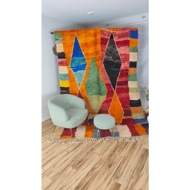 Handmade Moroccan Boujaad Rug, Orange Blue Green Diamond Patchwork, 9'8" X 6'7" For Sale - Image 10 of 13