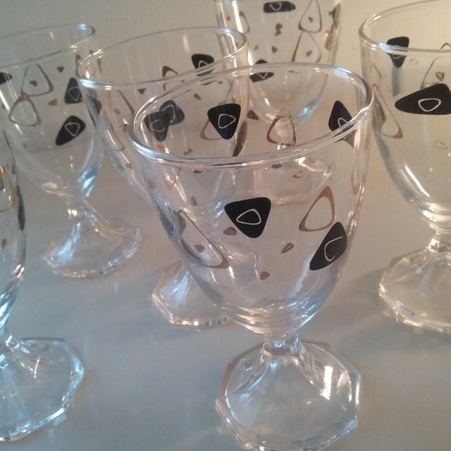 Mid-Century Modern Black & Gold Boomerang Goblets - Set of 6 For Sale - Image 3 of 5