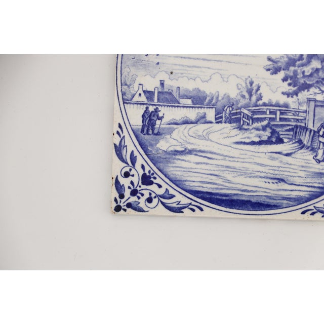 Rustic European 1900s, Antique Blue & White La Louvière Tile by Boch Freres For Sale - Image 3 of 8