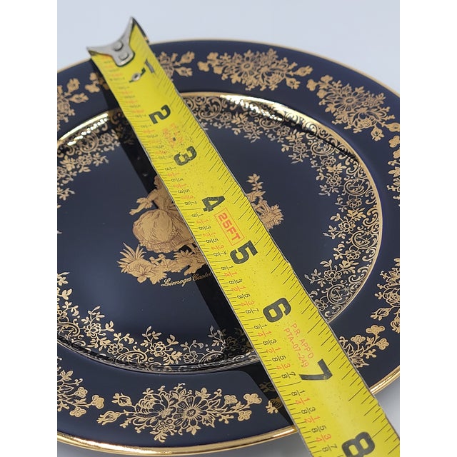 Vintage Limoges Castel Cobalt Blue & 22k Gold Courting Couple Decorative Plate For Sale - Image 9 of 12