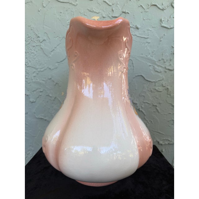 Ceramic Vintage Peach Glazed Ceramic Wash Basin & Pitcher Set With Floral Motif – Victorian Revival For Sale - Image 7 of 12