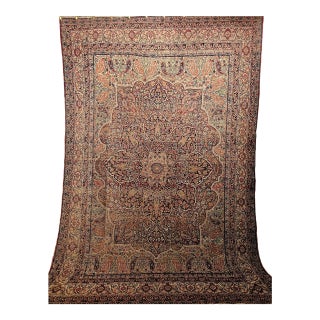 19th Century Persian Kerman Lavar Rug, Hand-Knotted Wool, Floral Design, Ivory & Red, 8x11 For Sale