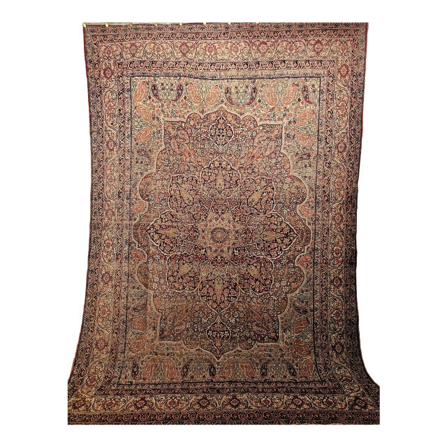 19th Century Persian Kerman Lavar Rug, Hand-Knotted Wool, Floral Design, Ivory & Red, 8x11 For Sale