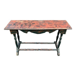 Late 19th Century Antique Primitive Swedish Style Painted Wood Low Accent Side Table For Sale