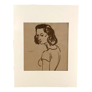 1946 Ink on Paper, Portrait of a Dancer by Artist Harold Haydon For Sale