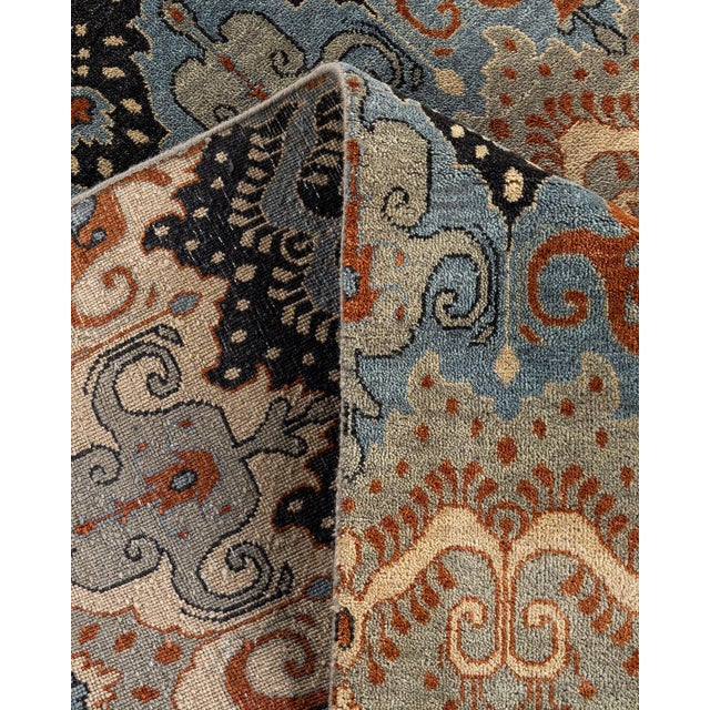 Ikat, One-of-a-Kind Hand-Knotted Area Rug - Gray, 9' 1" x 12' 3" For Sale In New York - Image 6 of 8