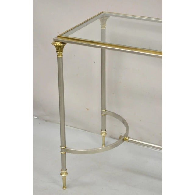 1970s Maison Jansen Style Steel and Brass Neoclassical Directoire Console Sofa Table For Sale - Image 4 of 11