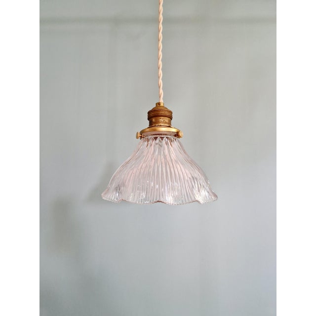 Holophane Art Deco Pendant Light in Transparent Grooved Glass from Holophane, 1920s For Sale - Image 4 of 12