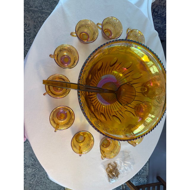 Indiana Glass Company 1970s Indiana Glass Iridescent Gold Carnival Glass Punch Bowl Set - 14 Pieces For Sale - Image 4 of 12
