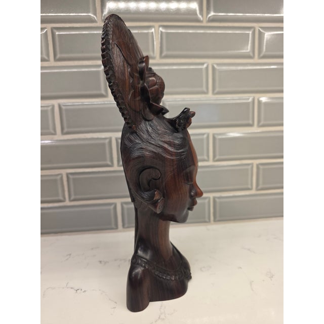 Mid 20th Century Art Deco Balinese Modernist Macassar Ebony Portrait Bust Sculpture For Sale - Image 4 of 12