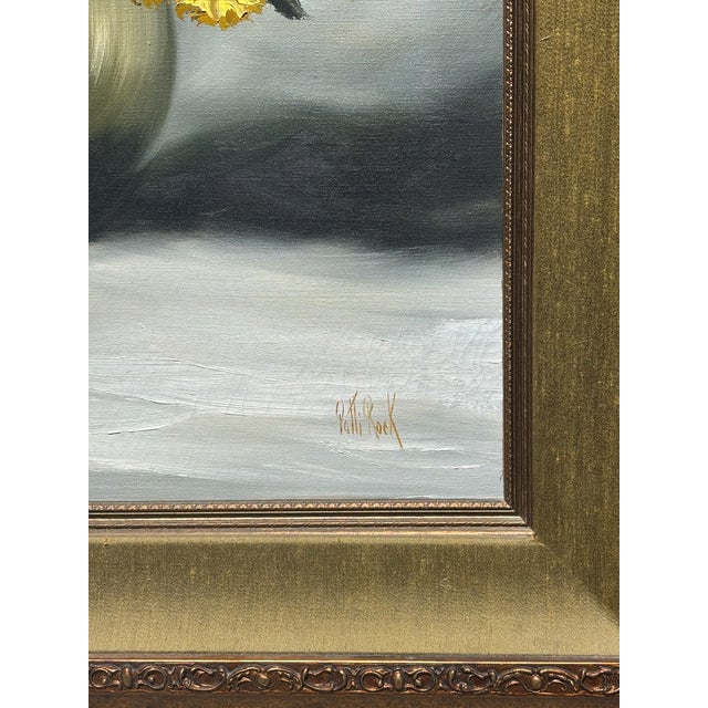 Original Mid-Century Oil on Canvas, Yellow Daisy Still Life, Signed Patti Rock, (1927 - 2004) For Sale - Image 4 of 15