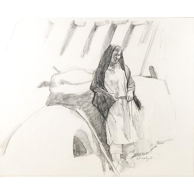 Portraiture Contemporary Brigitte Woosley Pueblo Woman Portrait Drawing For Sale - Image 3 of 4