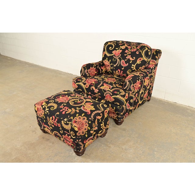 Contemporary Smith Brothers of Berne Contemporary Lounge Chair and Ottoman in Paisley Upholstery For Sale - Image 3 of 16