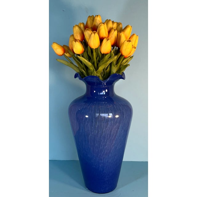 Late 20th Century Murano Blue Ruffled Art Glass Vase For Sale - Image 5 of 12