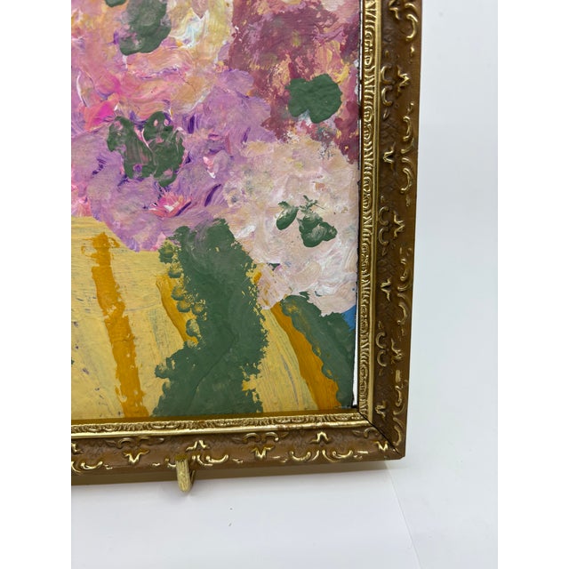 Plastic Vintage Acrylic Floral Abstract Painting Framed For Sale - Image 7 of 8